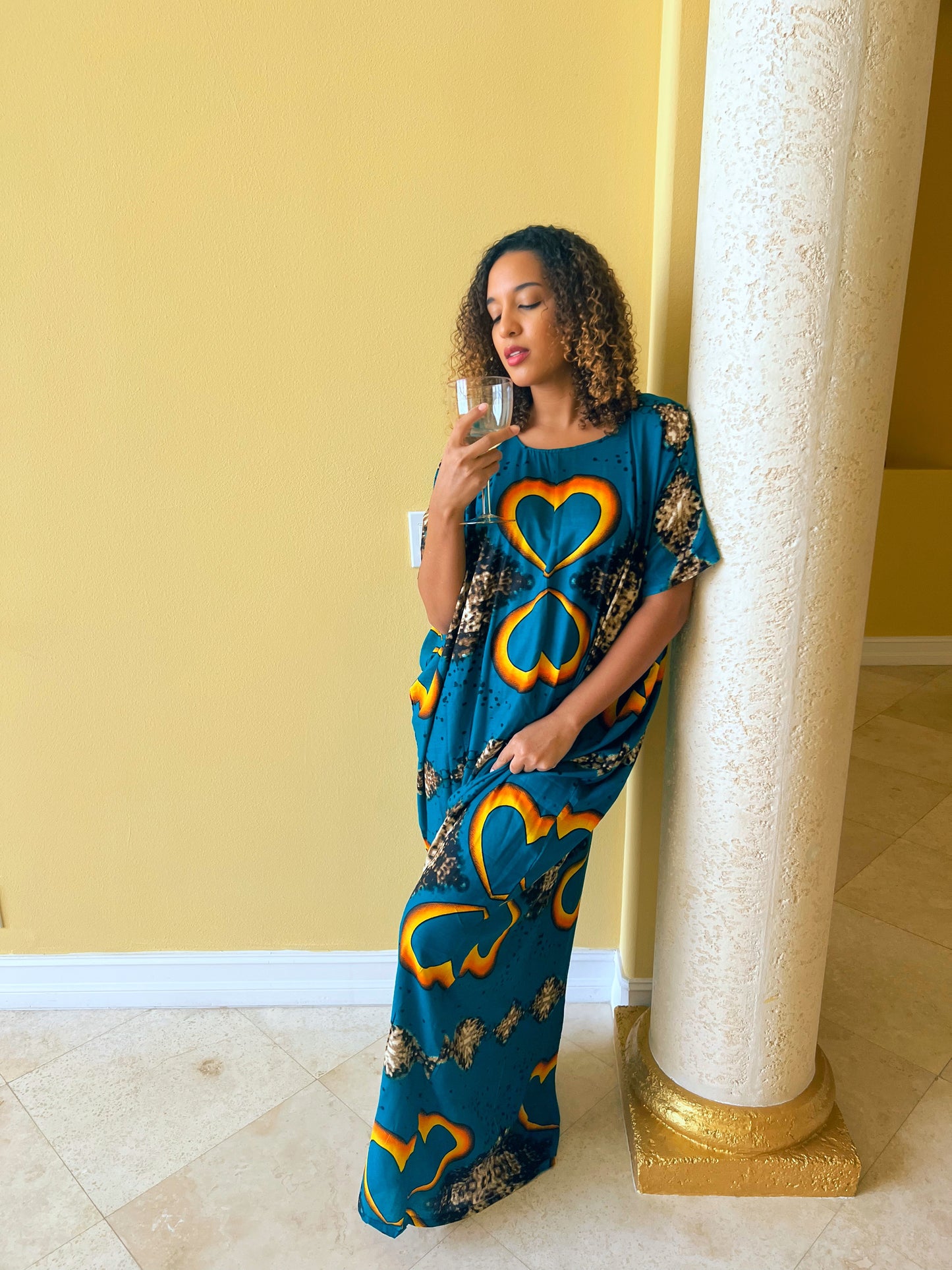 Kushetic Elegant Ease: Somali Baati Dress, kaftan, African print, lightweight, loose dress